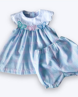 Vintage Gingham Butterfly Collar Dress & Shorts, approx 1-2+ years
