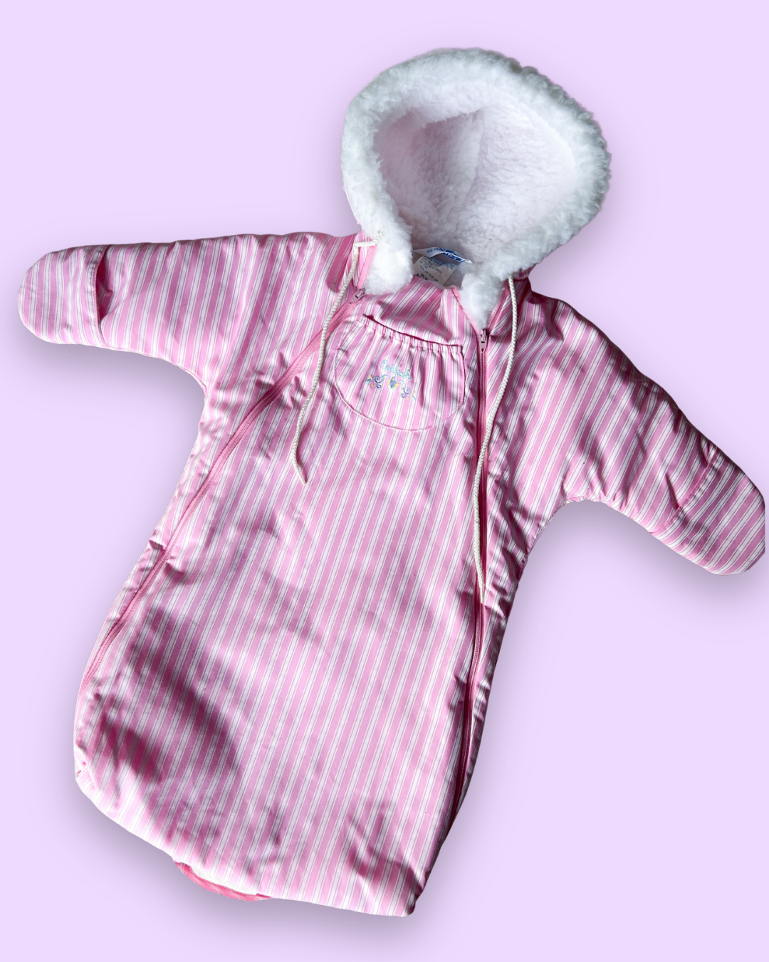 Vintage OshKosh Pink Striped Pramsuit, approx 6+ months