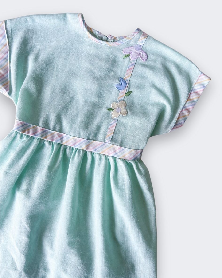 Vintage Pastel Flowers & Stripe Dress, approx 3 years