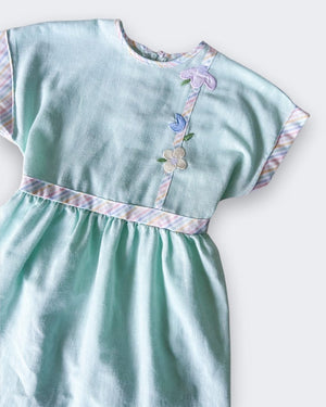 Vintage Pastel Flowers & Stripe Dress, approx 3 years