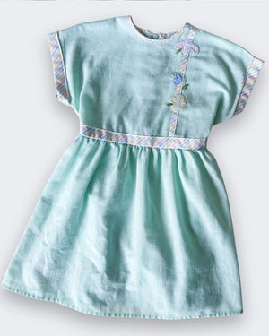 Vintage Pastel Flowers & Stripe Dress, approx 3 years