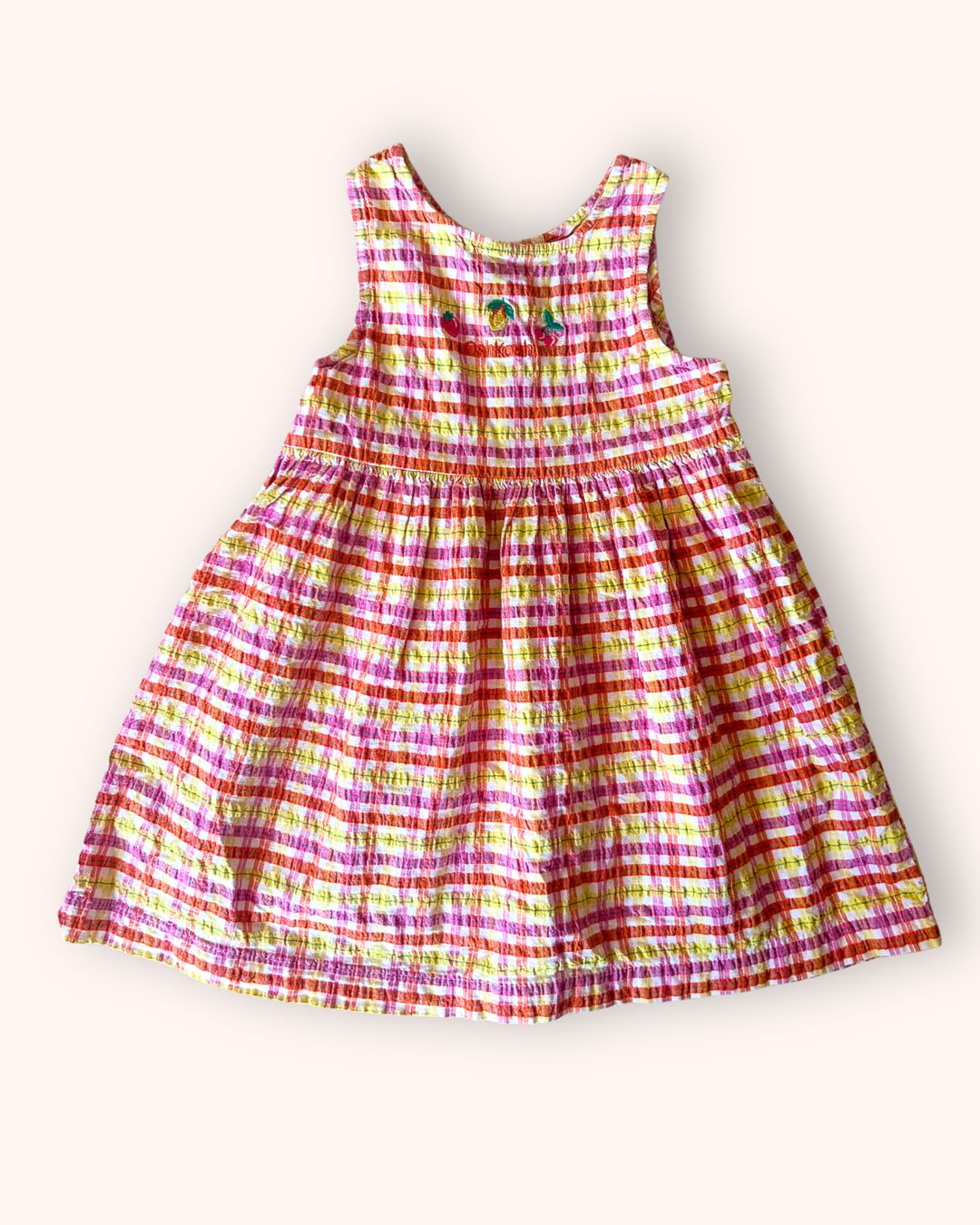 Vintage OshKosh Fruit Check Seersucker Dress, approx 3-4 yrs