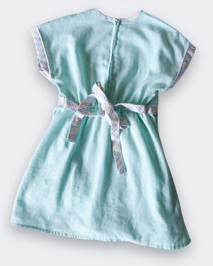 Vintage Pastel Flowers & Stripe Dress, approx 3 years