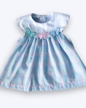 Vintage Gingham Butterfly Collar Dress & Shorts, approx 1-2+ years