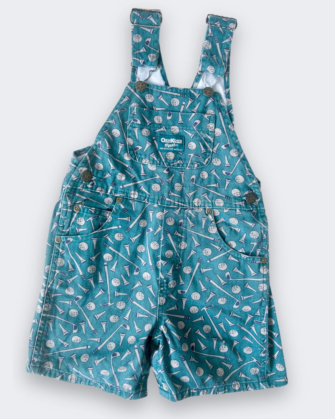 Vintage OshKosh Golf Print Shortalls, approx 4-5+yrs