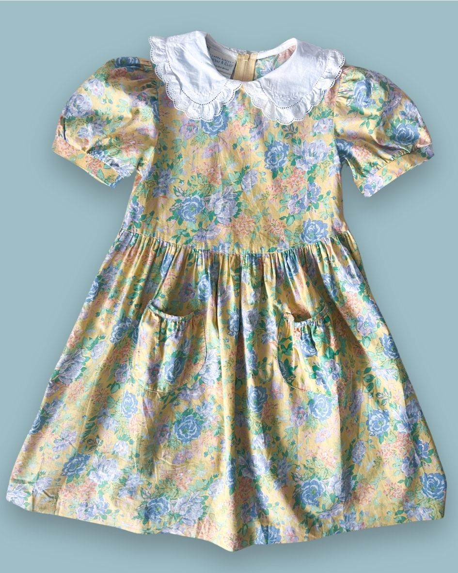 Vintage Laura Ashley Yellow Floral Dress, approx 6 years