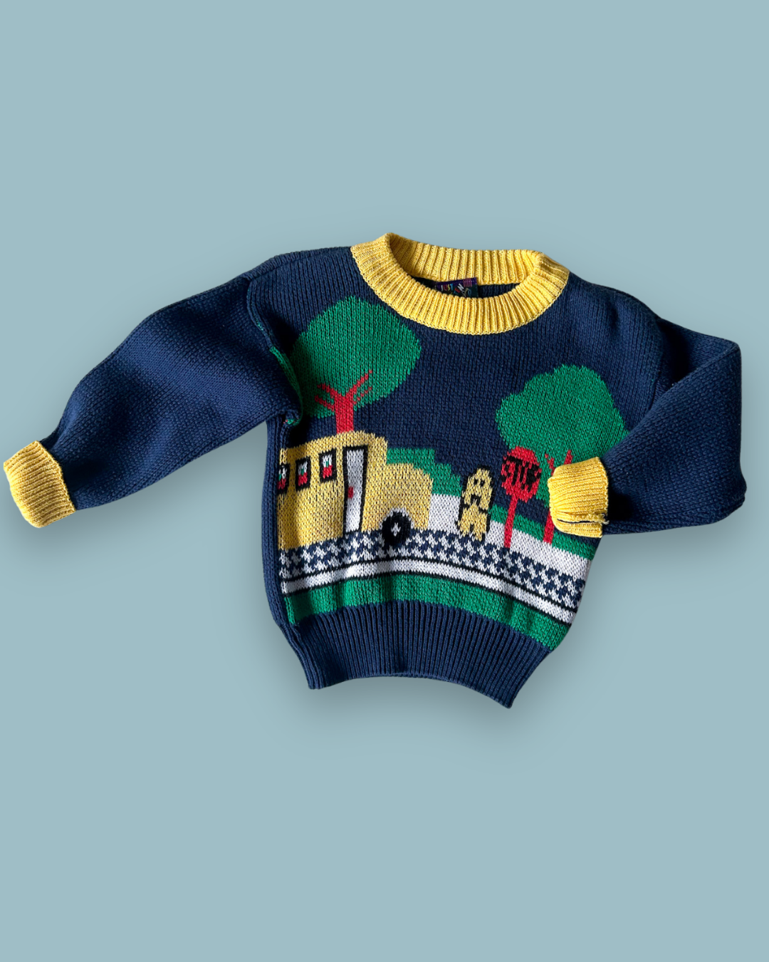Vintage Yellow Bus Knit Jumper, approx 18m