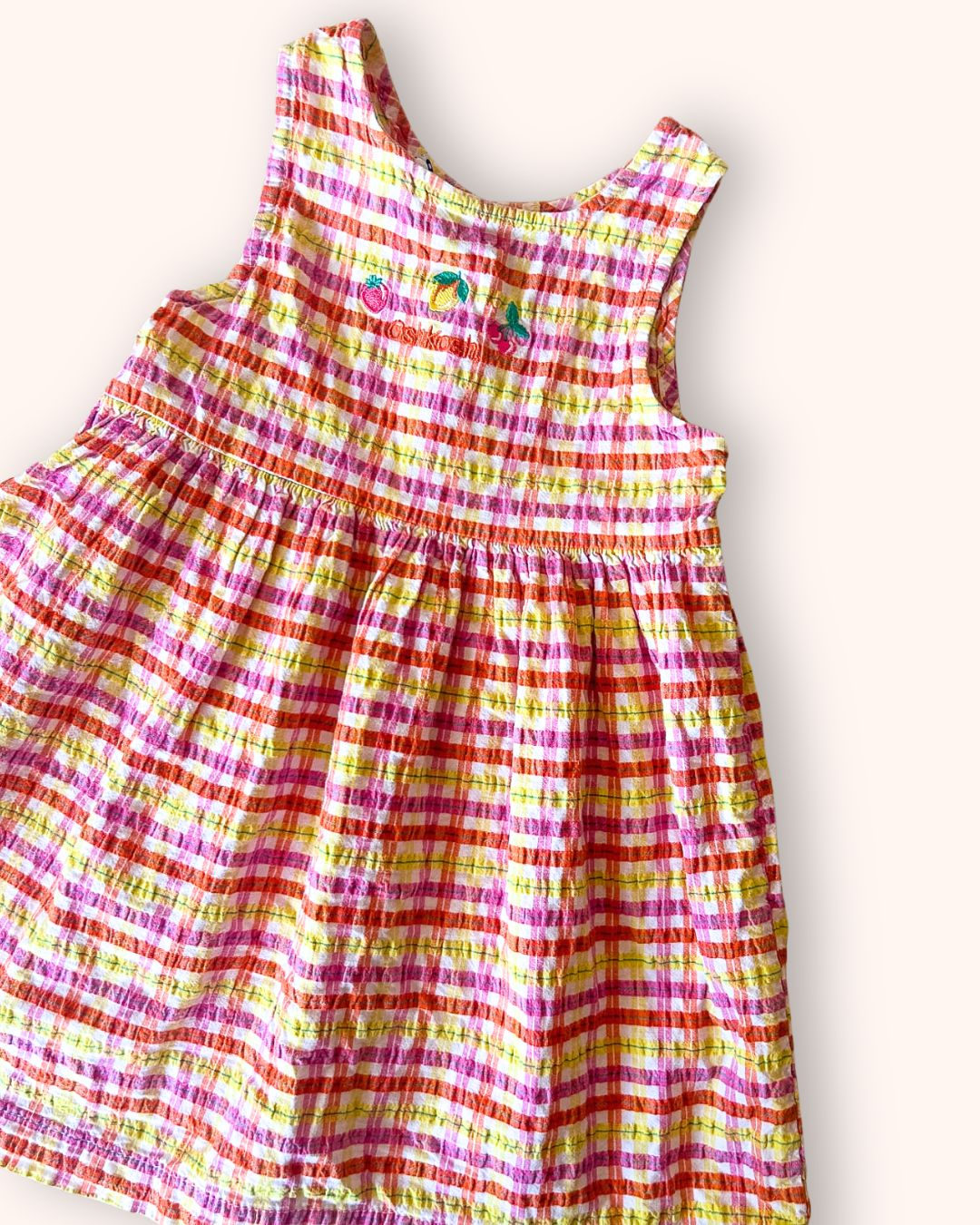 Vintage OshKosh Fruit Check Seersucker Dress, approx 3-4 yrs
