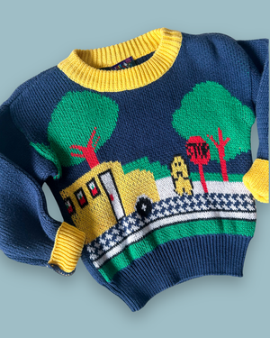 Vintage Yellow Bus Knit Jumper, approx 18m