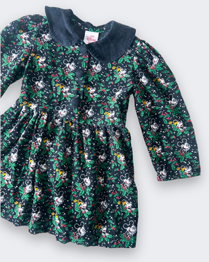 Vintage Mickey & Minnie Christmas Holly Dress, approx 4-5yrs
