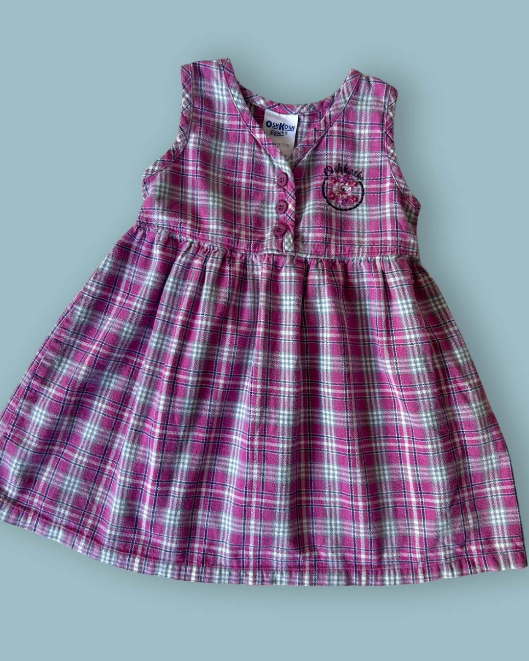 Vintage OshKosh Pink Check Dress, approx 2-3 years