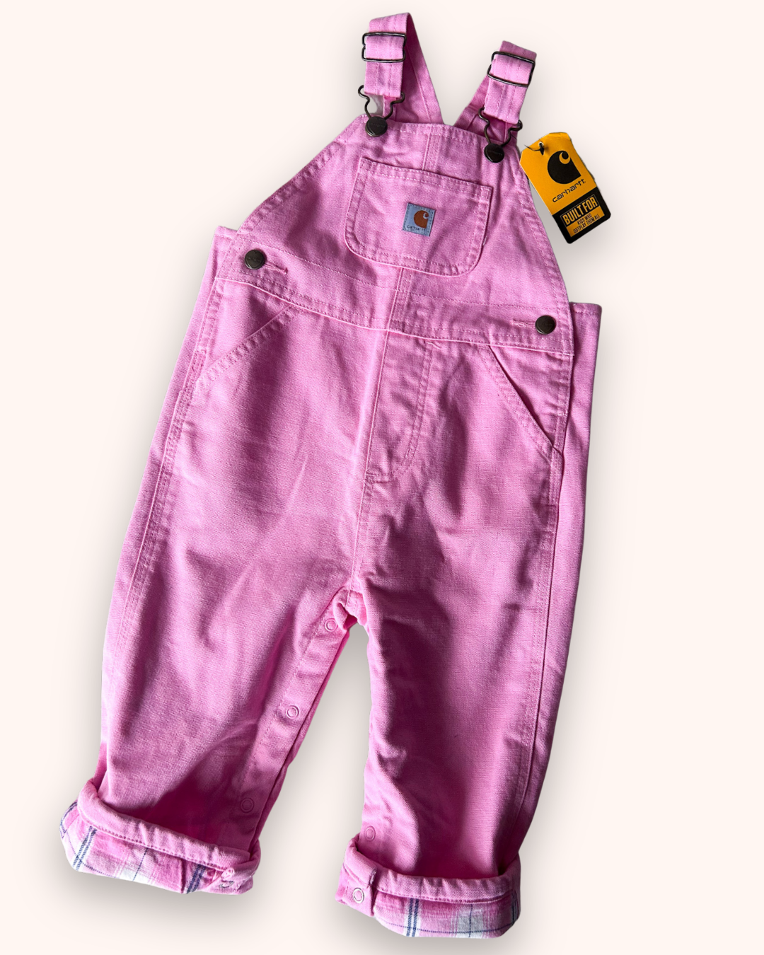 Carhartt (non vintage) Pink, Check Trim Dungarees, approx 1-2yrs