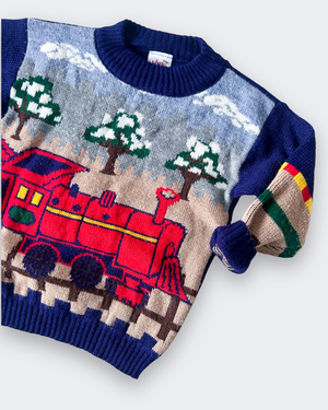 Vintage Train Knit Jumper, approx 5-6 years