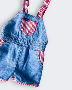 Vintage Lee Denim & Stripe Shortalls, approx 3 years