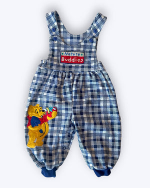 Vintage Pooh Check Soft Dungarees, approx 6-9m