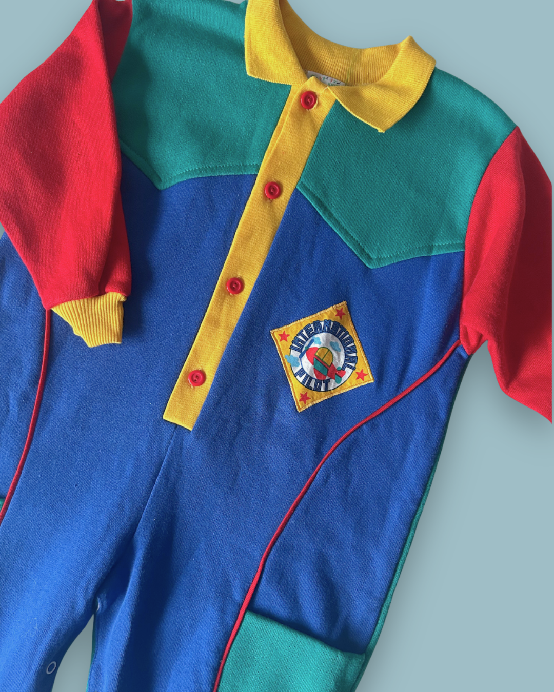 Vintage Primary Colour Block Romper, approx 2-3yrs