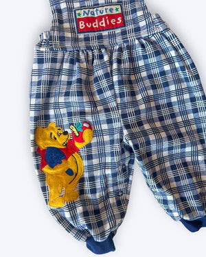 Vintage Pooh Check Soft Dungarees, approx 6-9m