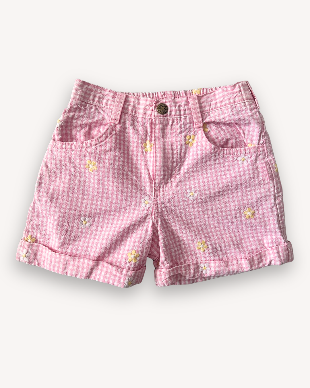 Vintage OshKosh Gingham Embroidered Flower Shorts, approx 4-5+ yrs