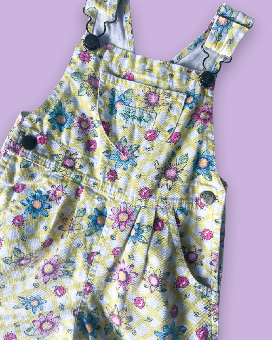Vintage Cutecumber Ladybird Print Shortalls, approx 2-4 yrs