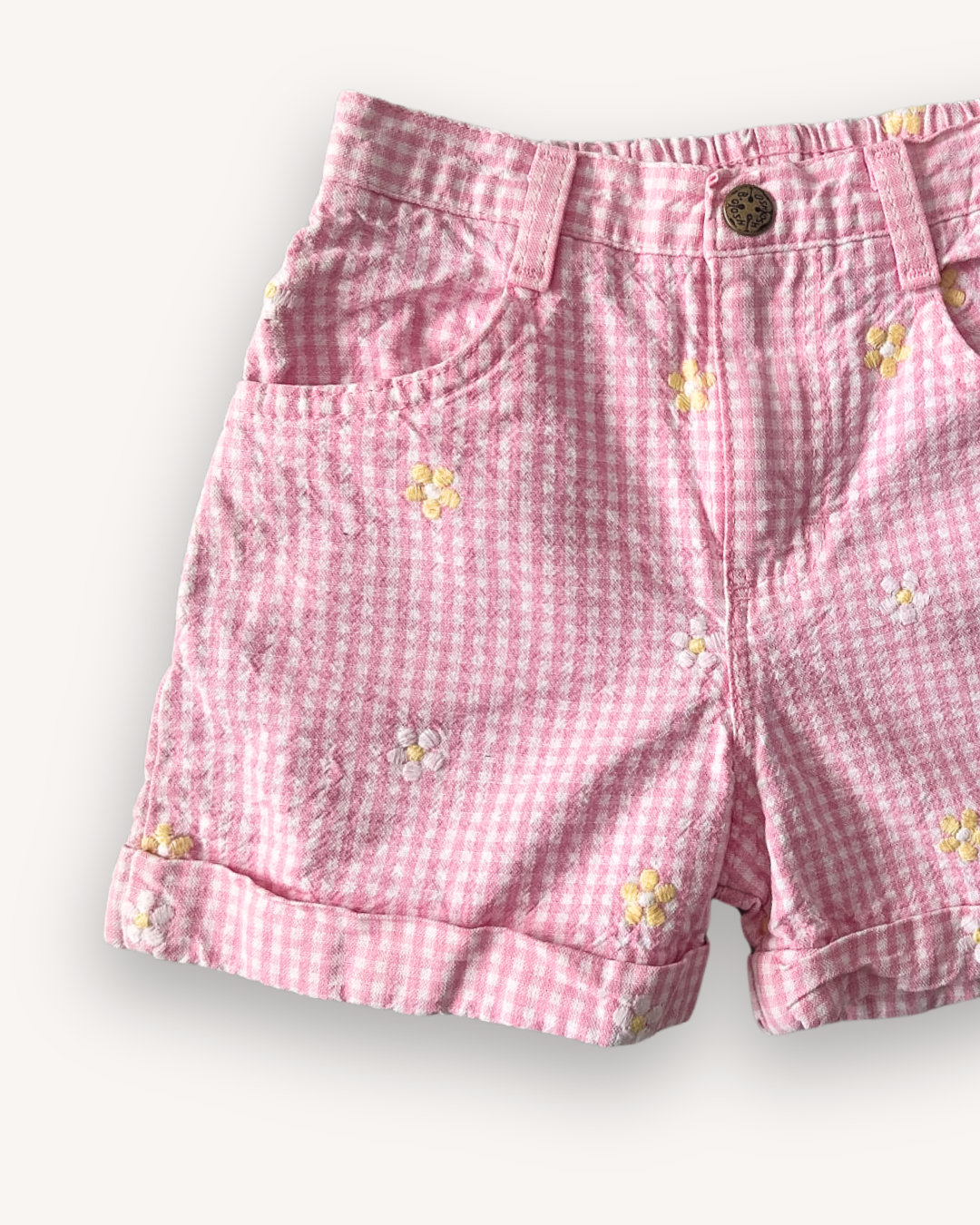Vintage OshKosh Gingham Embroidered Flower Shorts, approx 4-5+ yrs