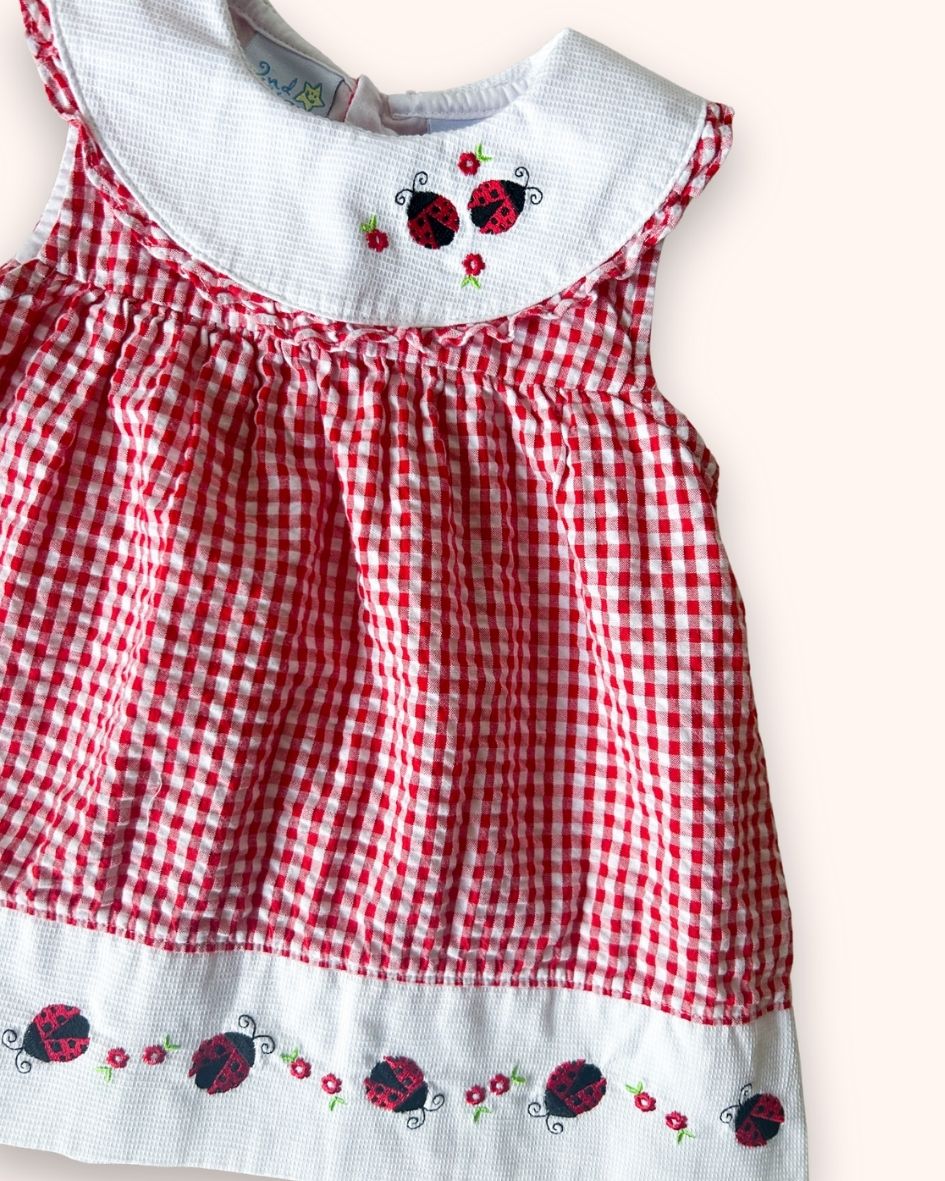 Vintage (early 00's) Gingham Ladybird Dress, approx 12m