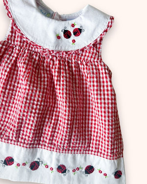 Vintage (early 00's) Gingham Ladybird Dress, approx 12m