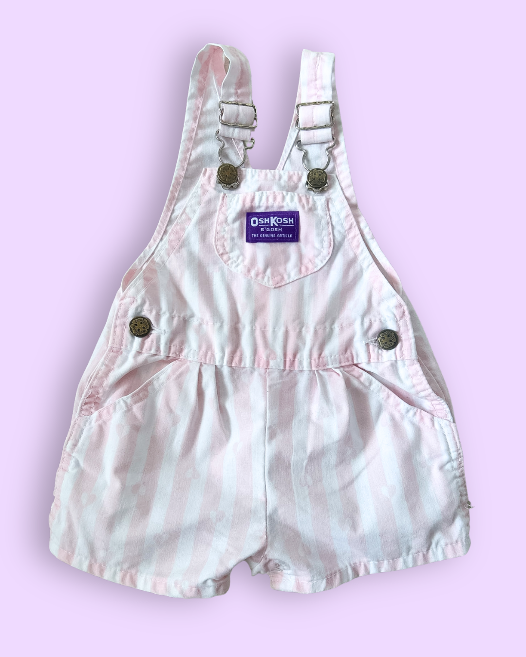Vintage OshKosh Stripe & Heart Shortalls, approx 12m