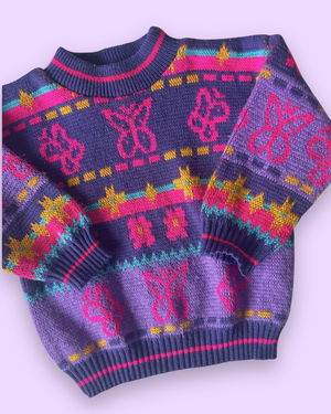 Vintage Butterflies & Flowers Graphic Knit Jumper, approx 2yrs
