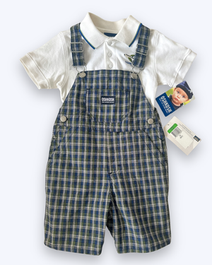 Unworn Y2k era OshKosh Check Shortalls & Bodysuit, approx 2-3yrs