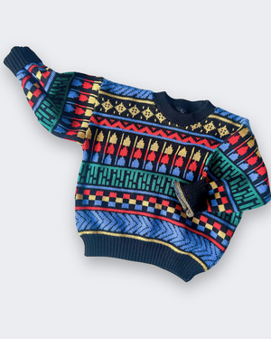 Vintage Bright Geometric Knit Jumper, approx 3-5yrs