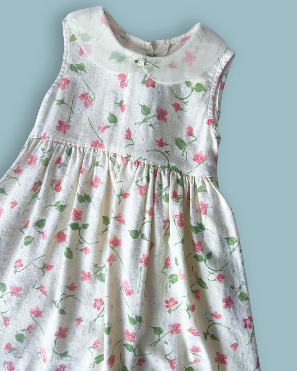 Vintage Lemon Yellow Floral Dress, approx 4-5 years