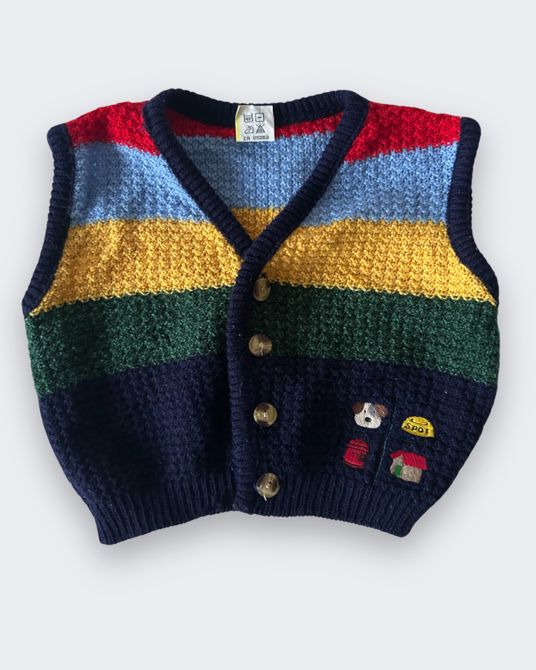 Vintage Puppy Striped Knitted Vest, approx 12 months
