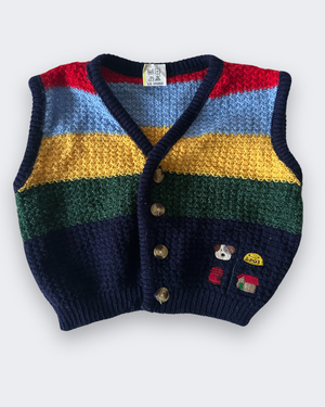 Vintage Puppy Striped Knitted Vest, approx 12 months