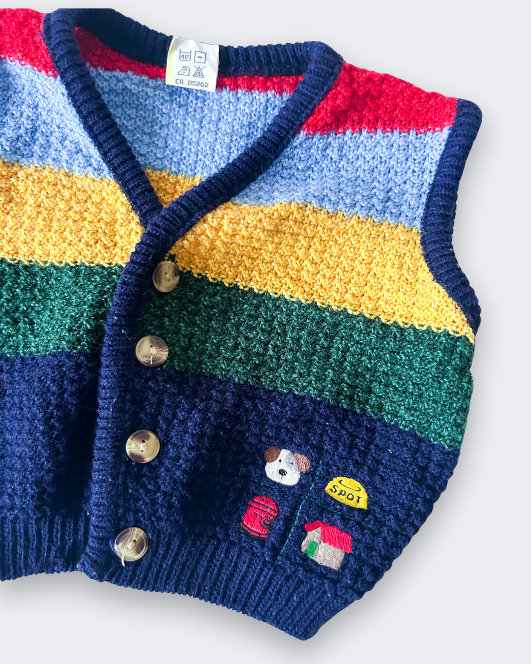 Vintage Puppy Striped Knitted Vest, approx 12 months