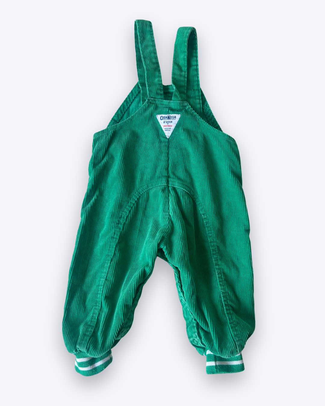Vintage OshKosh Bright Green Cord Dungarees, approx 12m+