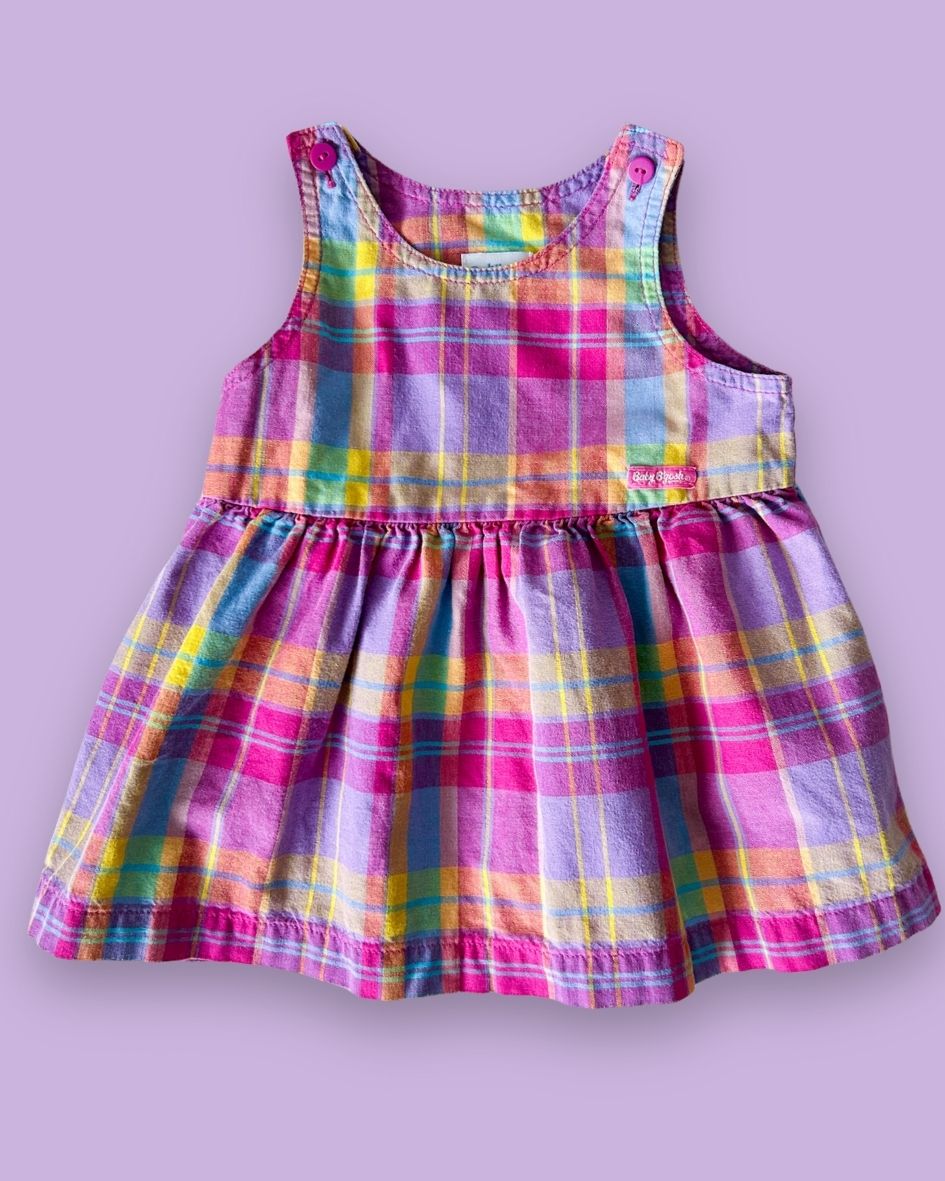 Vintage OshKosh Bright Check Dress, approx 12m