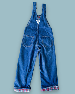 Vintage OshKosh Tartan Lined Denim Dungarees, approx 4+ years