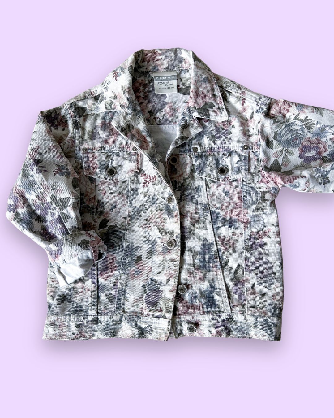 Vintage Flower Print Denim Jacket, approx 6-7 years