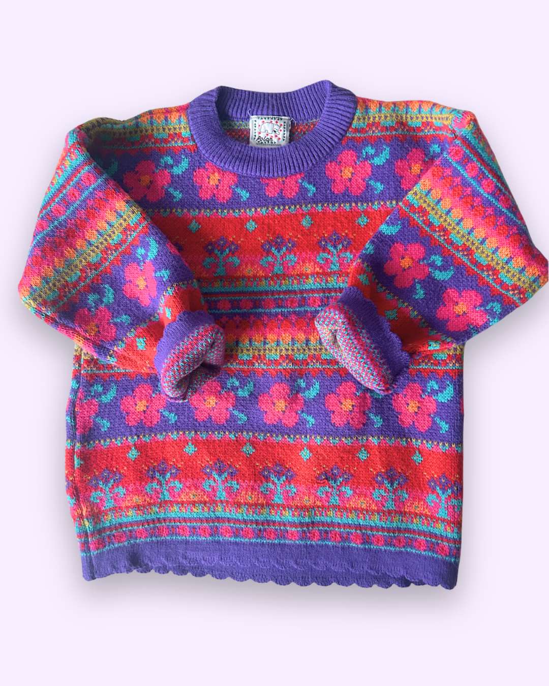 Vintage Flower Design Knit Jumper, approx 5-7yrs