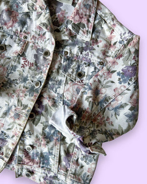 Vintage Flower Print Denim Jacket, approx 6-7 years