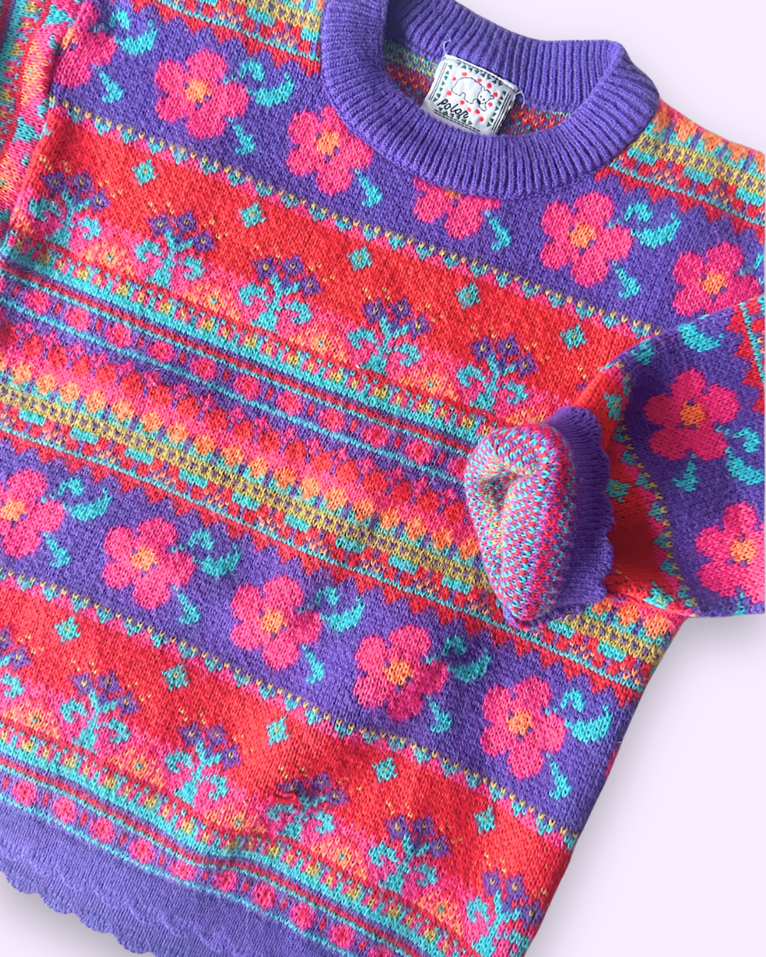 Vintage Flower Design Knit Jumper, approx 5-7yrs