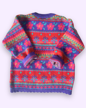Vintage Flower Design Knit Jumper, approx 5-7yrs