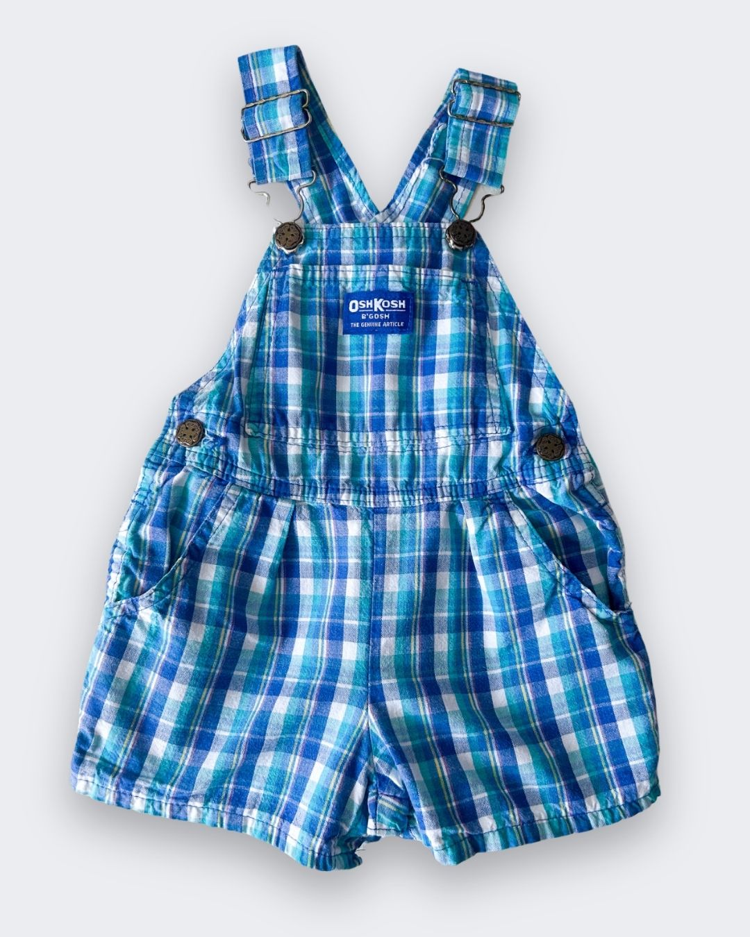 Vintage OshKosh Blue Check Shortalls, approx 1-2 years