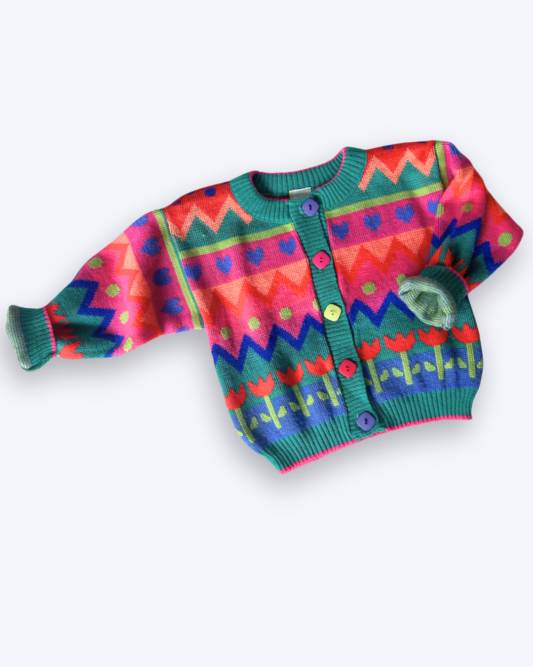 Vintage Bright Graphic Pattern Cardi, approx 2 years