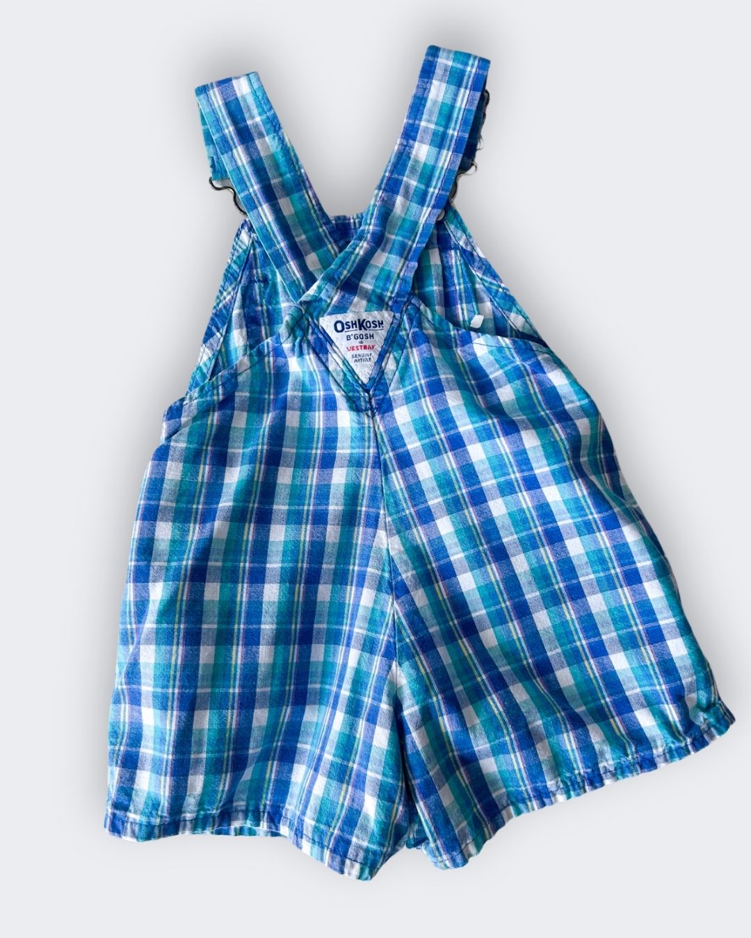 Vintage OshKosh Blue Check Shortalls, approx 1-2 years