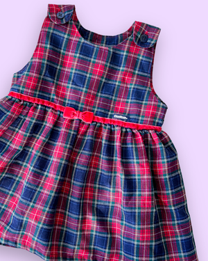 Vintage OshKosh Tartan & Bow Dress, approx 1-2yrs