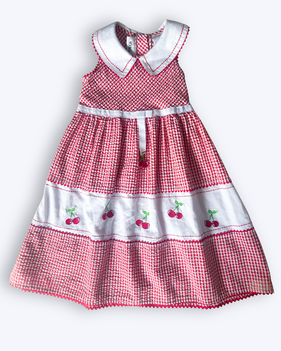 Vintage Gingham Cherry Dress, approx 6 years