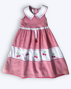 Vintage Gingham Cherry Dress, approx 6 years