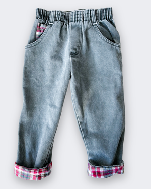 Vintage OshKosh Check Trim Jeans, approx 3yrs