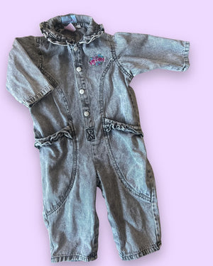 Vintage Bow Design Acid Wash Romper, approx 2 years